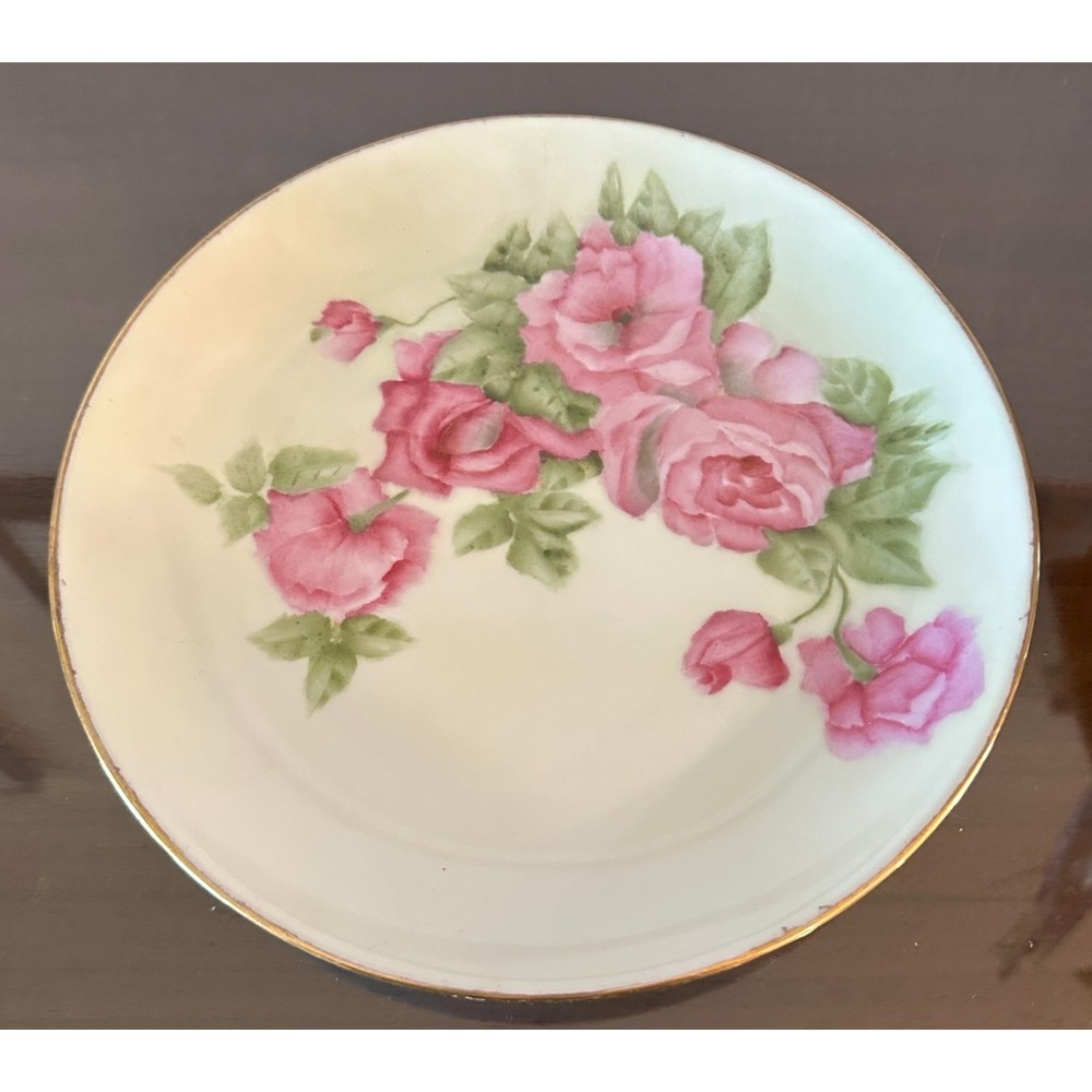 Vintage Bavarianโ HC Royal Plate Pink Roses Gold Rim 9.5"